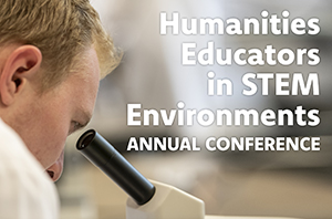HESE image of man looking through microscope to promote the HESE conference
