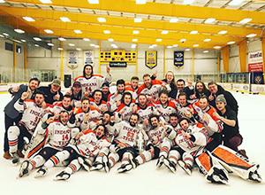 NAIHA champs group photo of Indiana Tech's hockey team on the ice