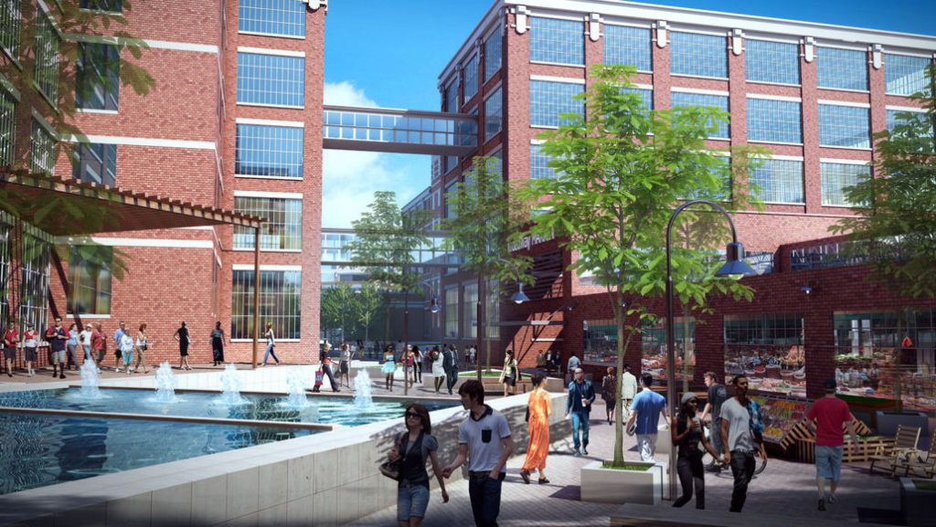 rendering electric works This is an artist's rendering of the Electric Works campus in Fort Wayne, Indiana.